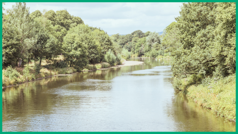 Photo of a UK river, losing its water due to water being wasted